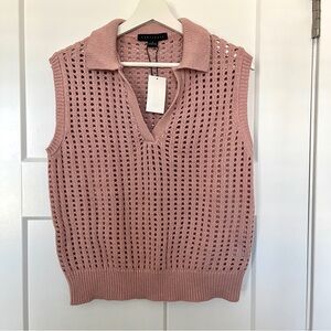 Nordstrom Rack Pink Knit Sleeveless Cotton Vest with Collar